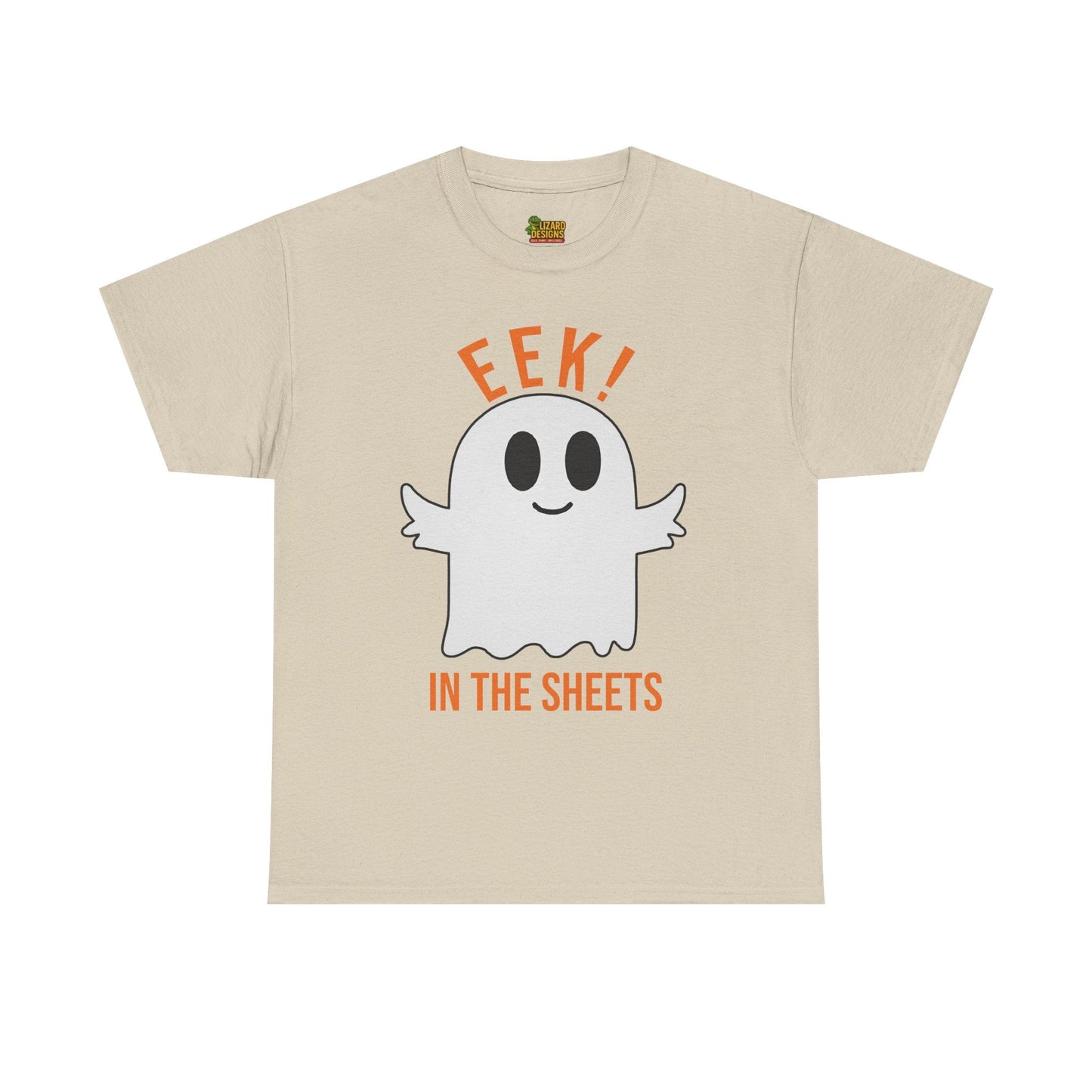 Eek in the Sheets Ghost Tee – Cute Halloween Pun – Sand T-Shirt for casual wear gift (12 view)