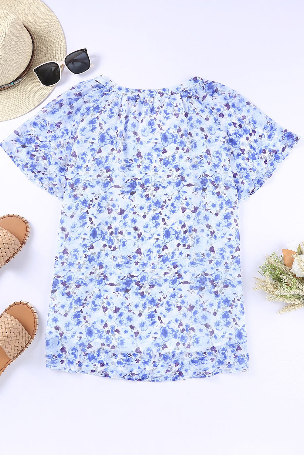 Ellie Flutter Sleeve V Neck Floral Blouse – Blue Tops/Blouses & Shirts for Shopify Collective (6 view)