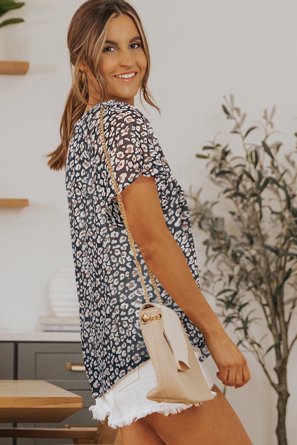Ellie Flutter Sleeve V Neck Floral Blouse – Black Tops/Blouses & Shirts for Shopify Collective (13 view)