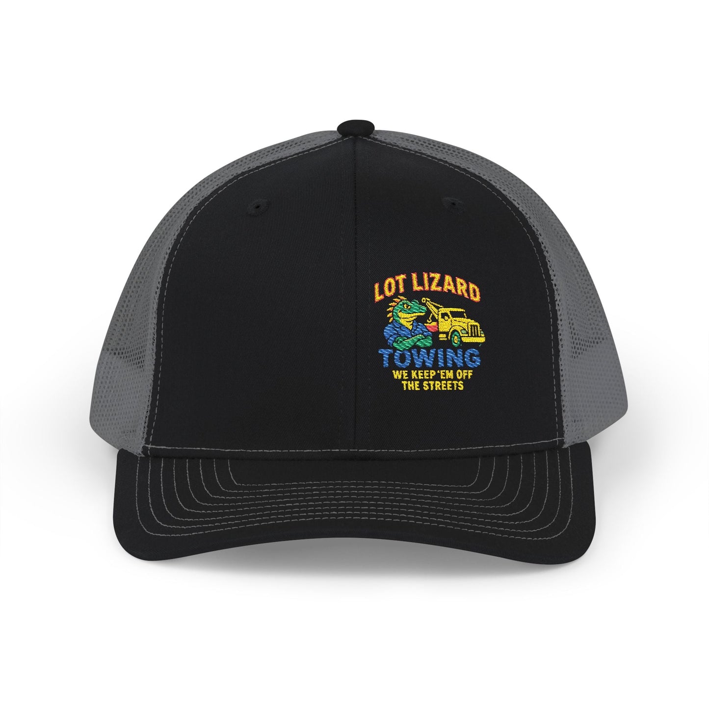 Embroidered Snapback Trucker Cap - Lot Lizard Towing We Keep'em off the streets – One size Hats for Branded Headwear (3 view)