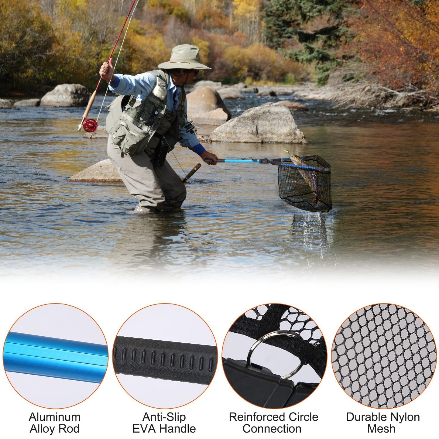 1Pc Foldable Fishing Net With Aluminum Alloy Rod RM Outpost