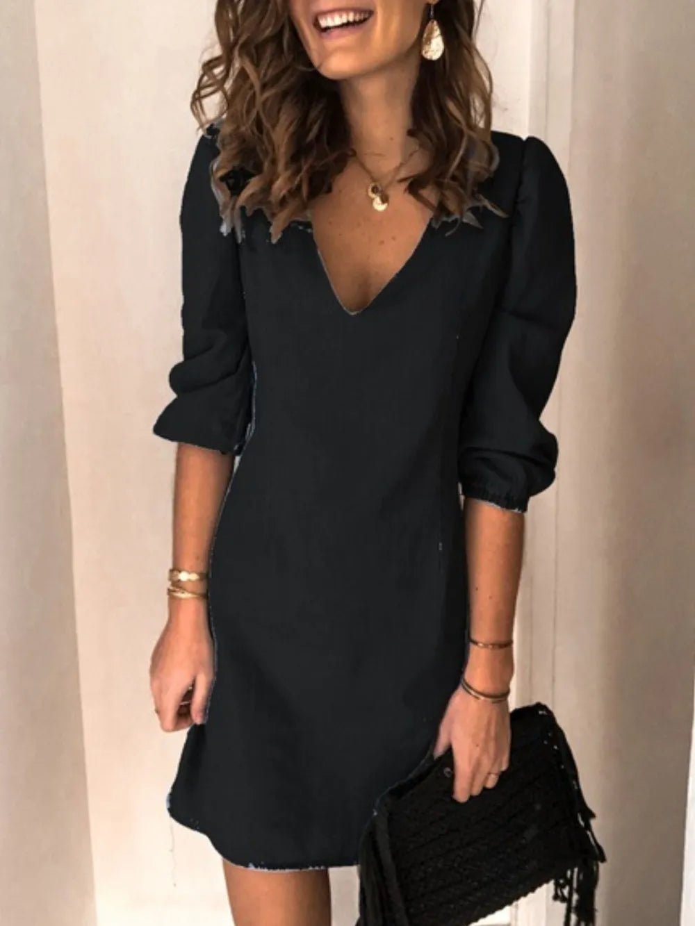 Full Size V - Neck Half Sleeve Dress – Black for Best Sellers (10 view)