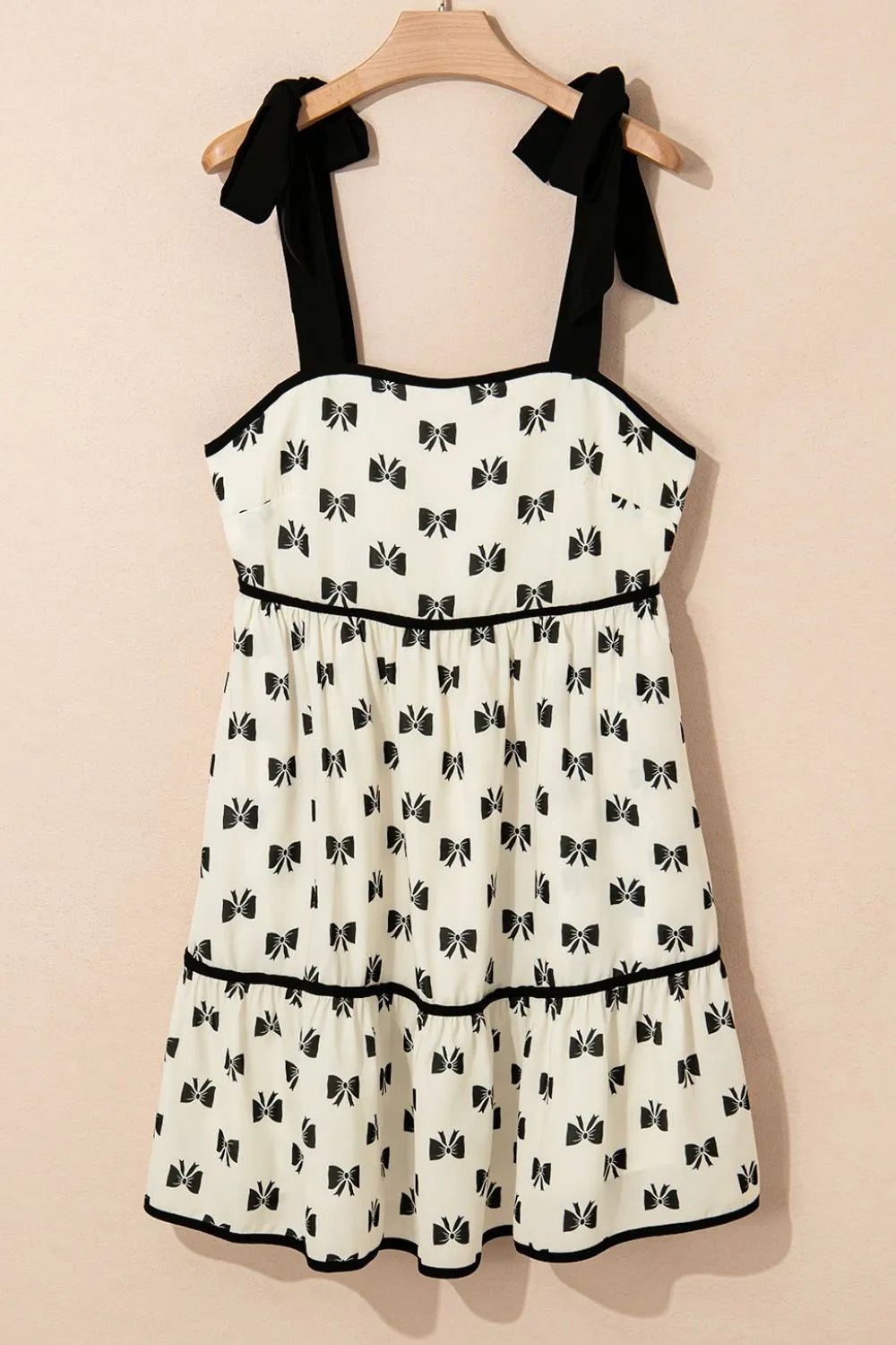 Bow Knot Color Contrast Trim Knotted Shoulder Mini Dress – Beige for Shopify Collective (7 view)