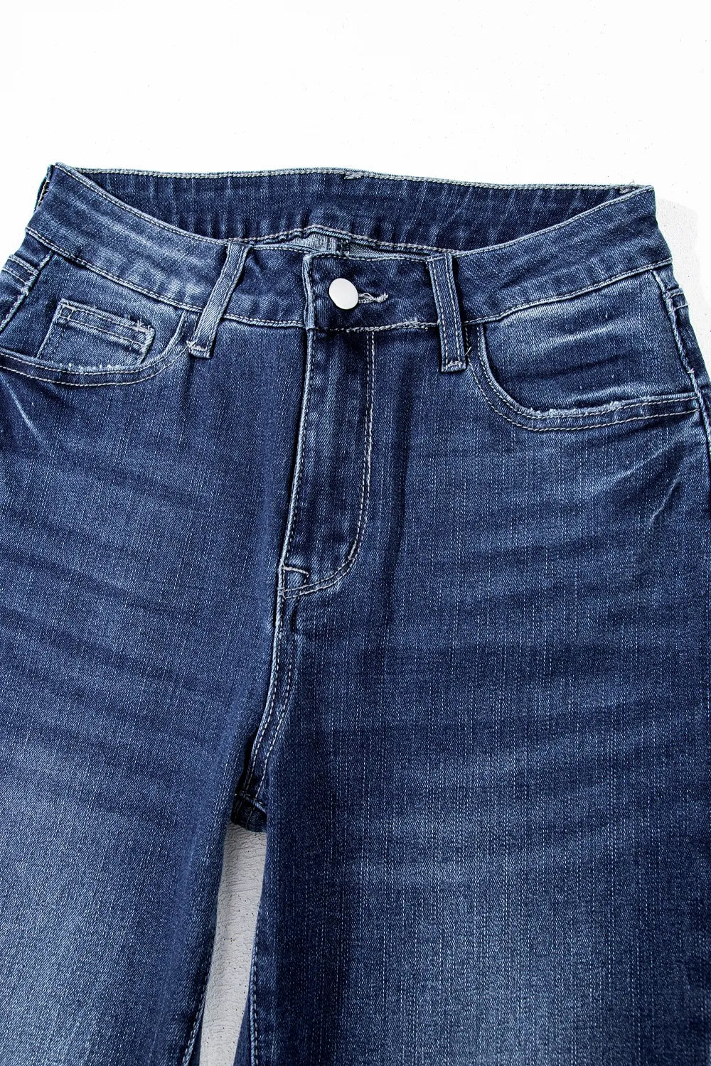 Mineral Wash Raw Hem High Waist Flared Jeans – Navy for Shopify Collective (6 view)