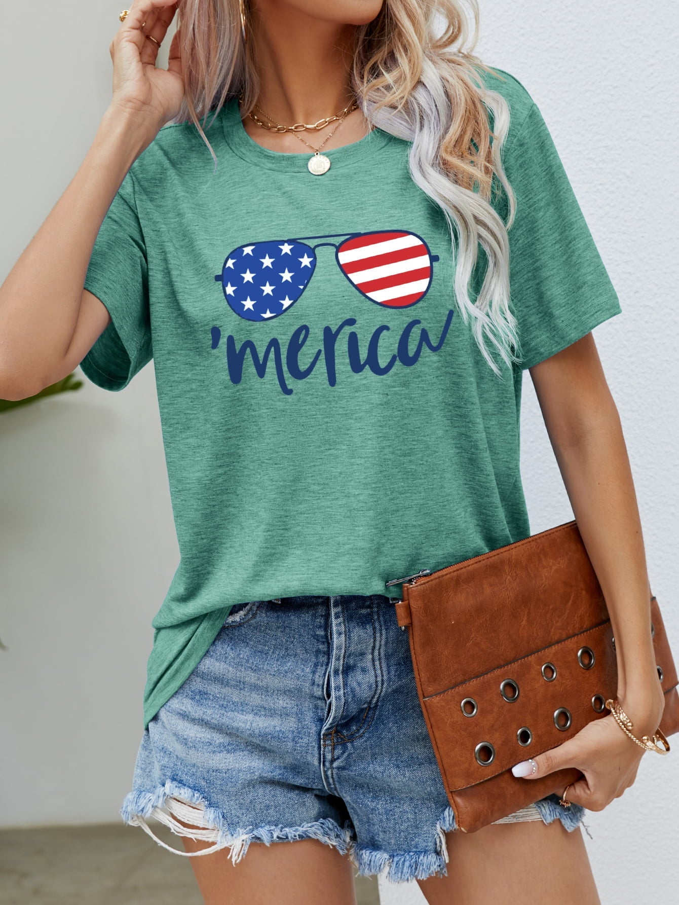 US Flag Glasses Graphic Tee – Gum Leaf Women's Top for Shopify Collective (10 view)