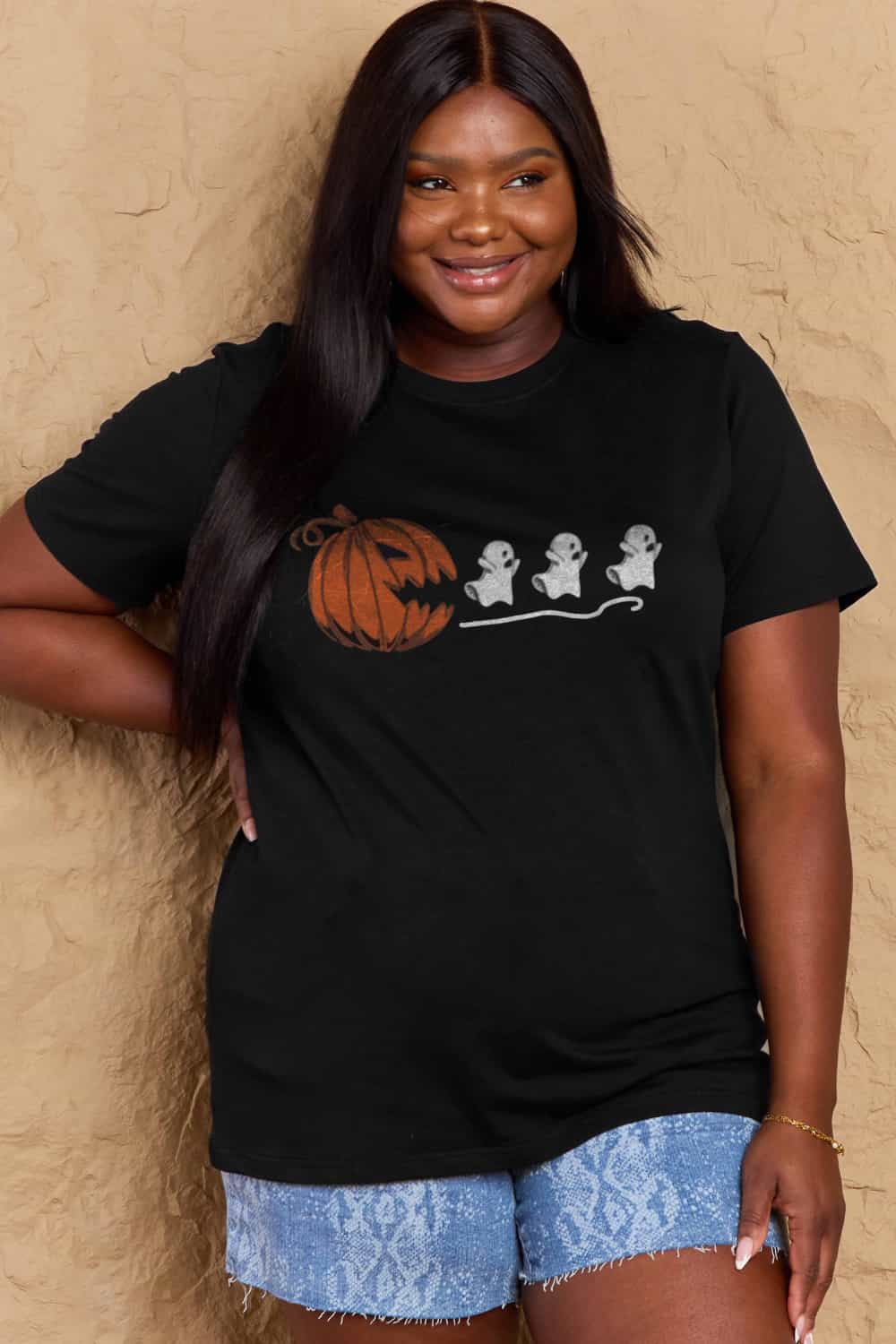 Simply Love Full Size Jack - O' - Lantern Graphic Cotton Tee – Black Women's Top for Shopify Collective (16 view)