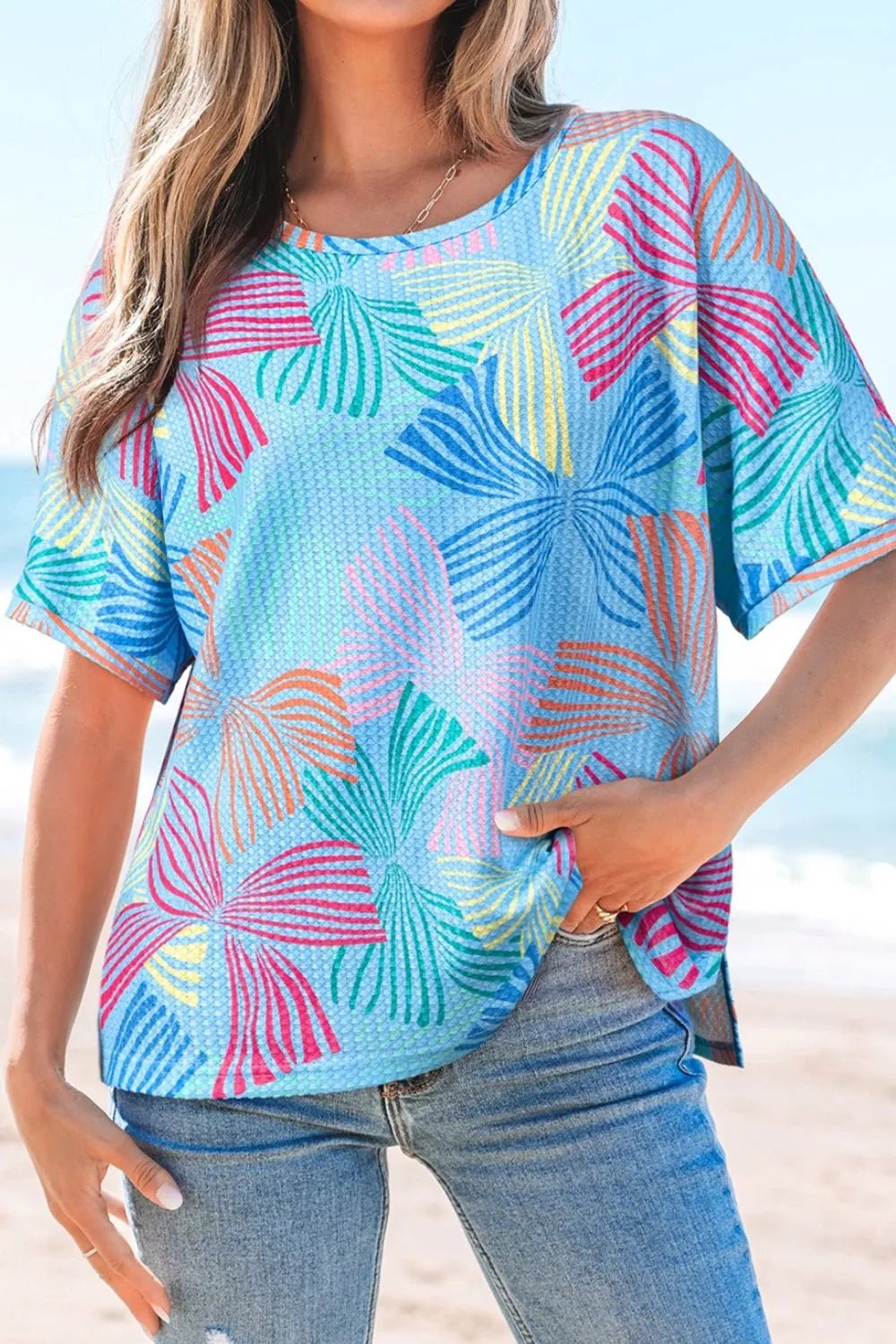 Printed Round Neck Half Sleeve Top – Pastel Blue for Shopify Collective (6 view)