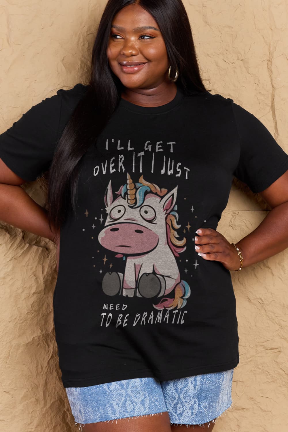 Simply Love Full Size I'LL GET OVER IT I JUST NEED TO BE DRAMATIC Graphic Cotton Tee – Black by Simply Love