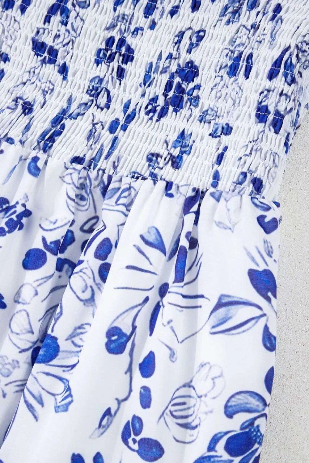 Smocked Printed Square Neck Puff Sleeve Dress – Royal Blue by Simply Love