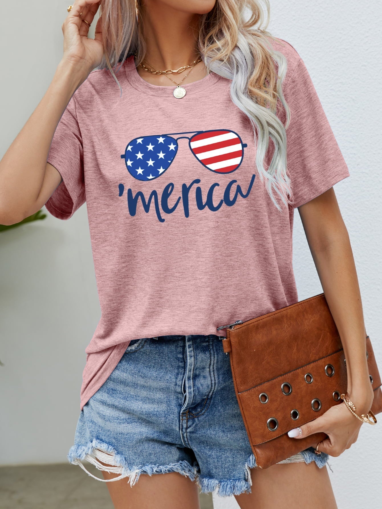US Flag Glasses Graphic Tee – Blush Pink Women's Top for Shopify Collective (4 view)