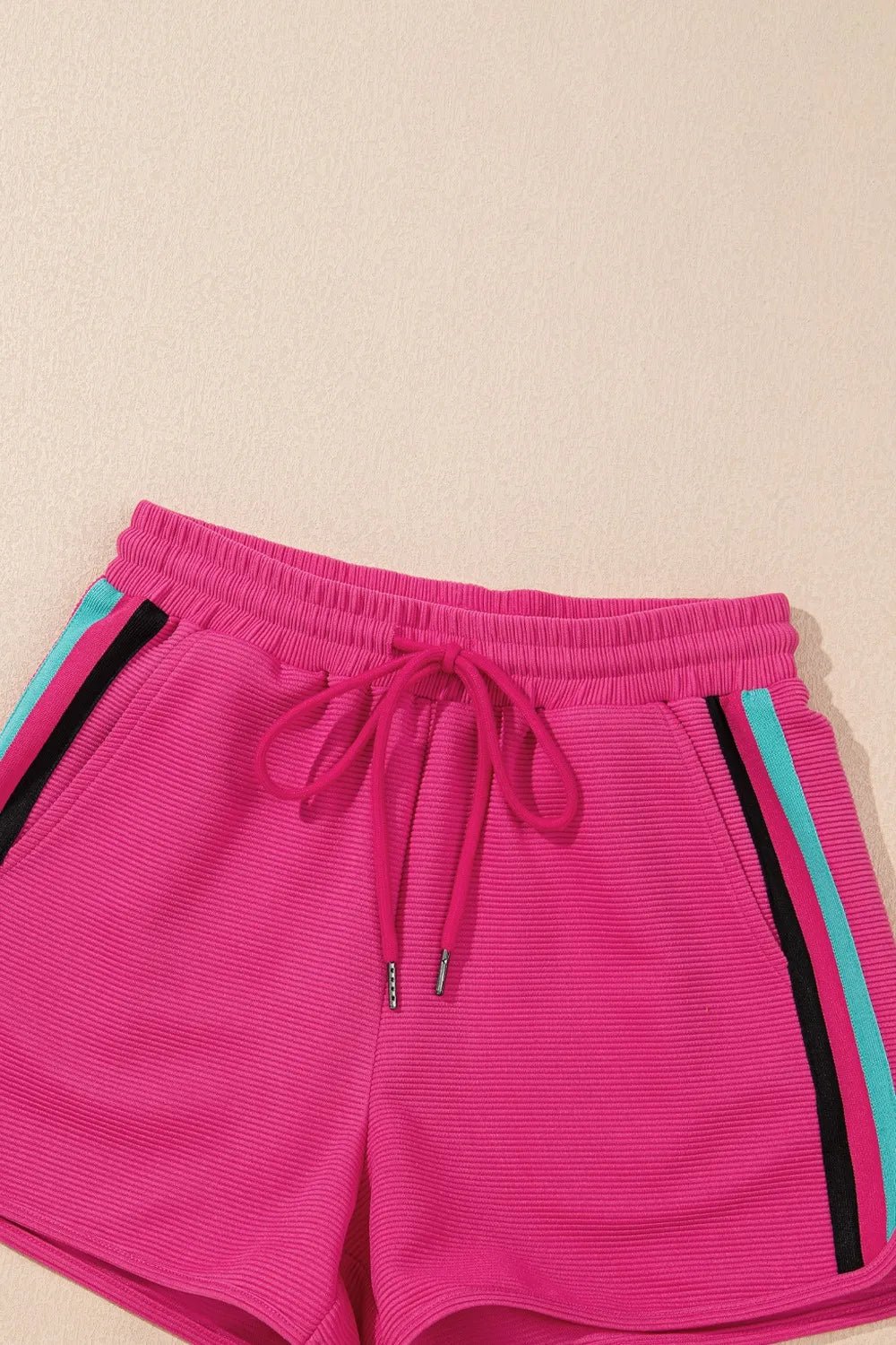 Striped Detail Flutter Sleeve Zipped Collar Top and Short Set – Hot Pink for Shopify Collective (8 view)