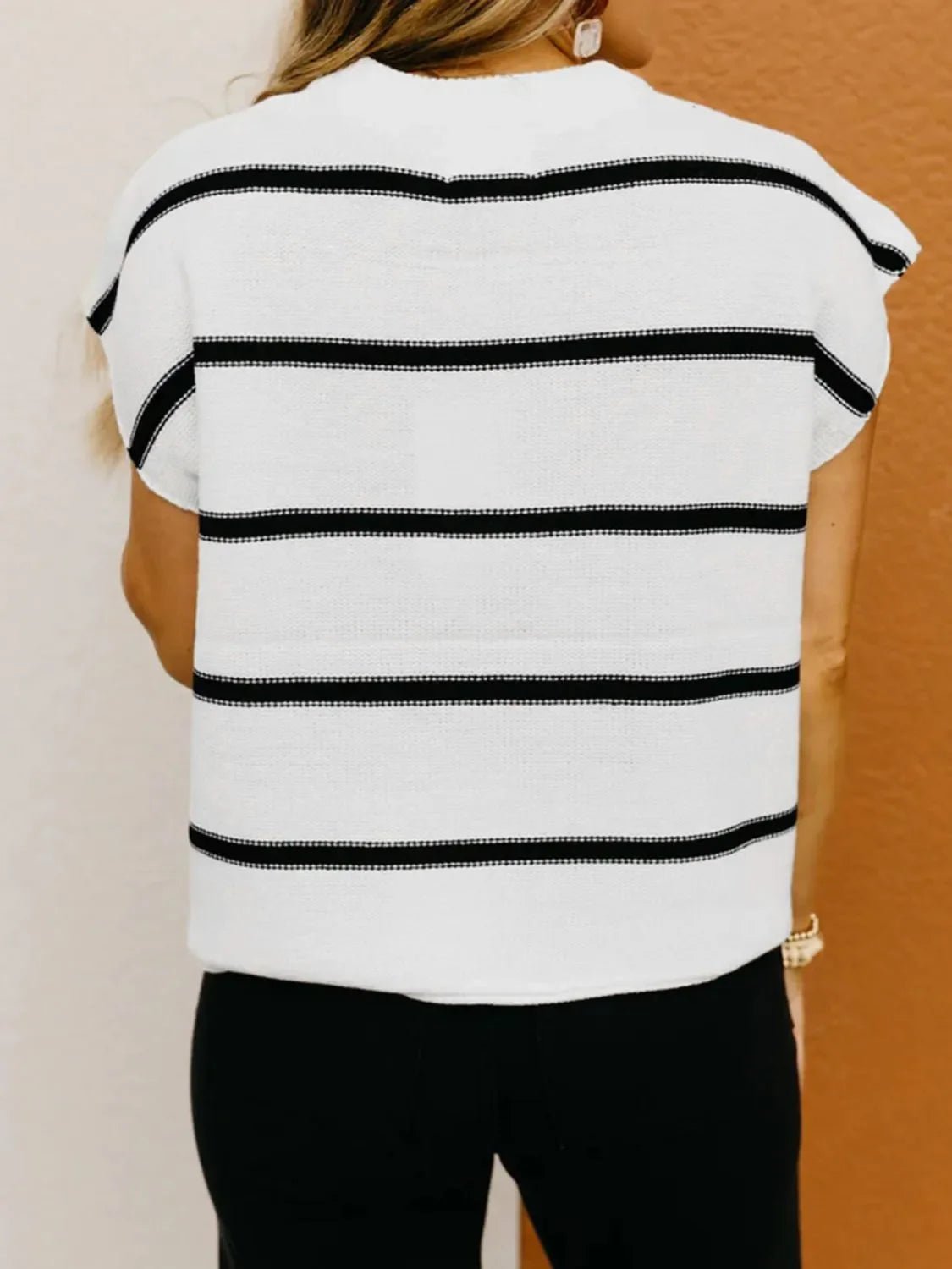 Striped Batwing Sleeve Knit Top – White by Simply Love