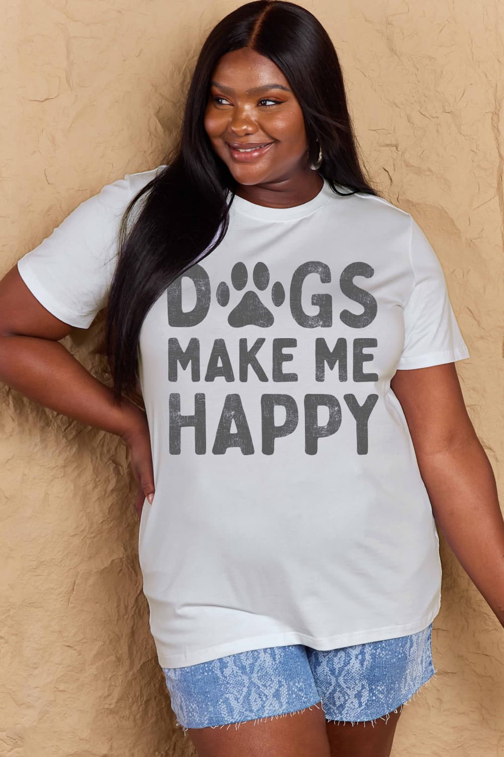 Simply Love Full Size DOGS MAKE ME HAPPY Graphic Cotton T-Shirt – Bleach Women's Top for Shopify Collective (26 view)