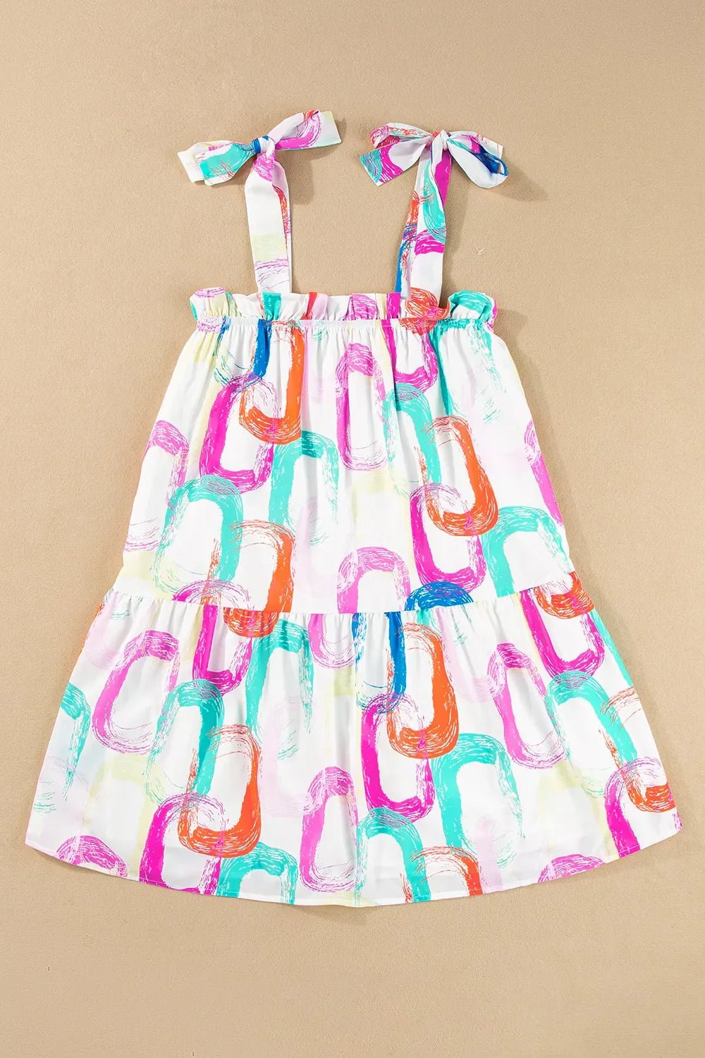 Abstract Print Knotted Straps Ruffled Mini Dress – White for Shopify Collective (4 view)