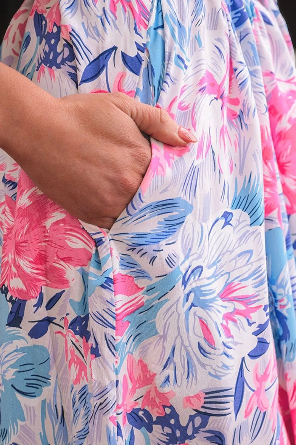 Floral Printed Sleeveless O Neck Knot Waist Dress – Floral for Shopify Collective (8 view)