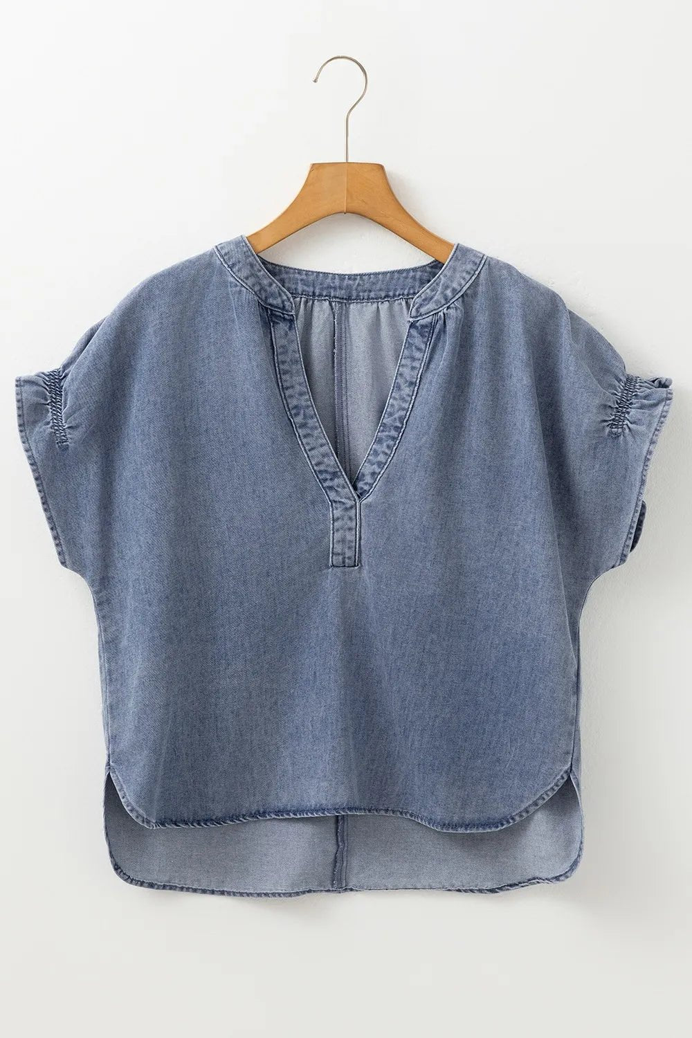 V Neck Ruffled Short Puff Sleeve Denim Top – Medium for Shopify Collective (7 view)