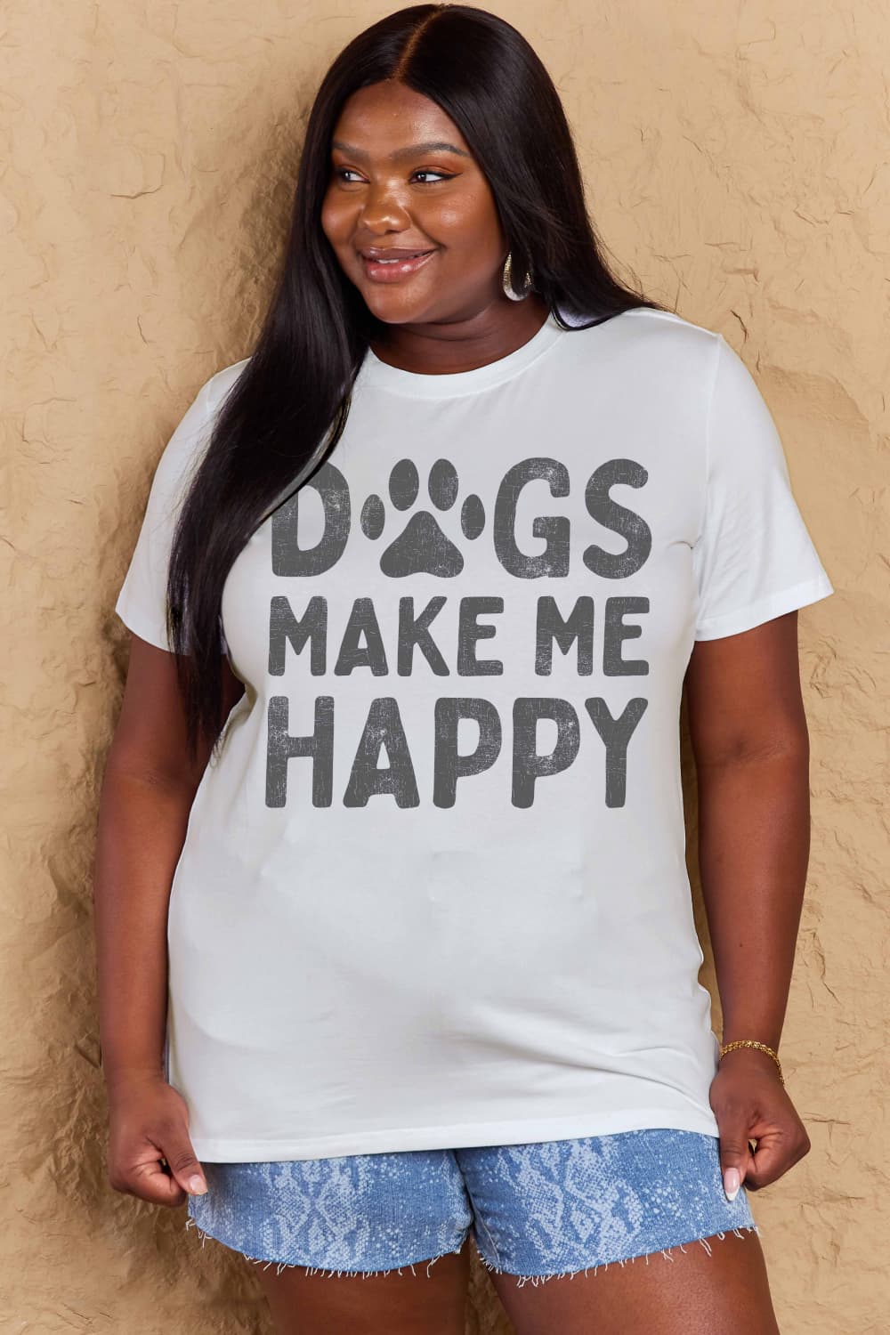 Simply Love Full Size DOGS MAKE ME HAPPY Graphic Cotton T-Shirt – Bleach Women's Top for Shopify Collective (25 view)