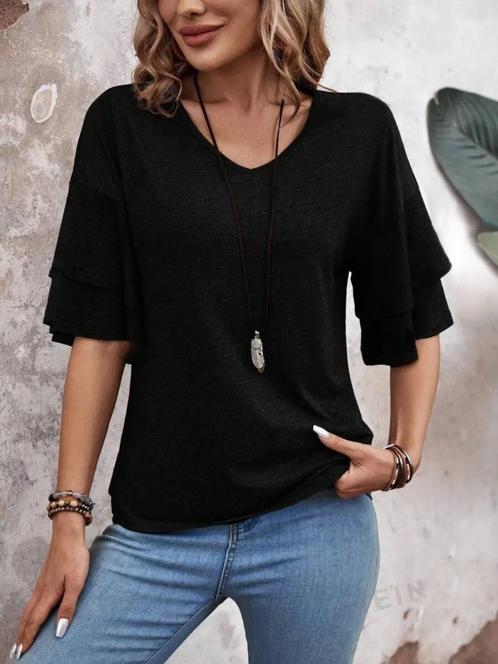 V - Neck Half Sleeve Blouse – Black for Shopify Collective (22 view)