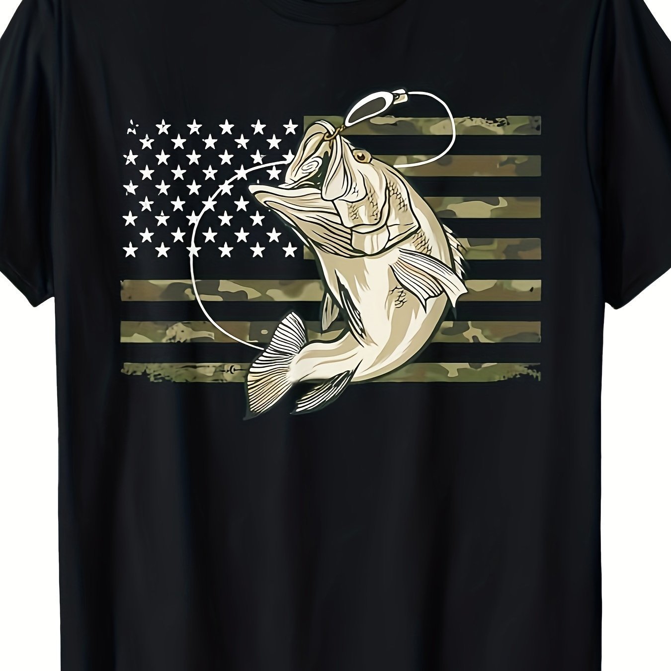 Fishing Camouflage American Flag Bass Fisherman Camouflage T-shirt – Black Apparel for (6 view)