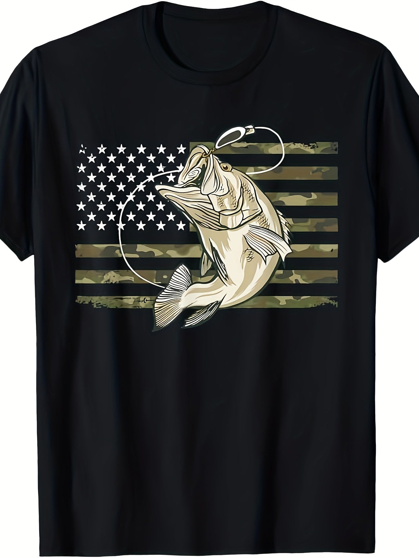 Fishing Camouflage American Flag Bass Fisherman Camouflage T-shirt – Black Apparel for (1 view)