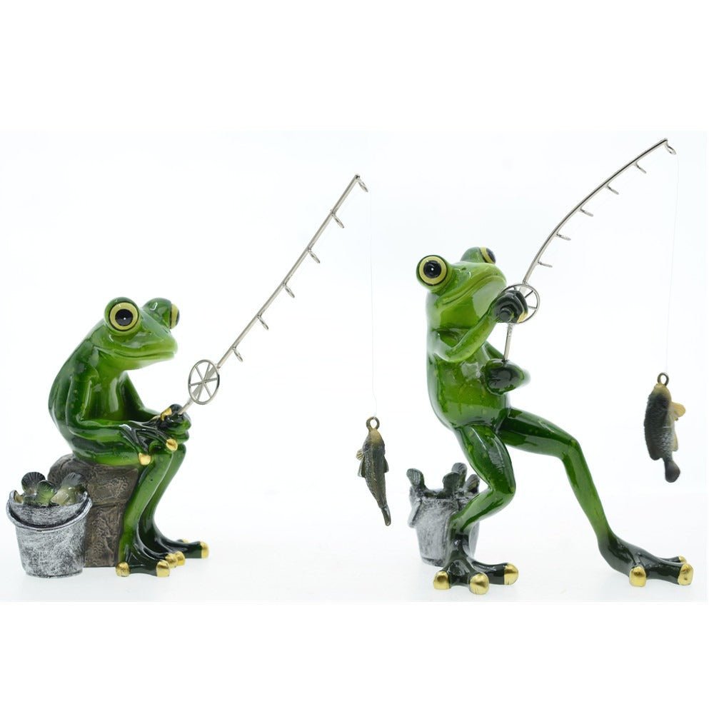 Fishing Frog Resin Ornament – 18cm Figurine for Home & Office Décor | Gift Idea – Fishing Frog Accessories for Cabin Decor (5 view)