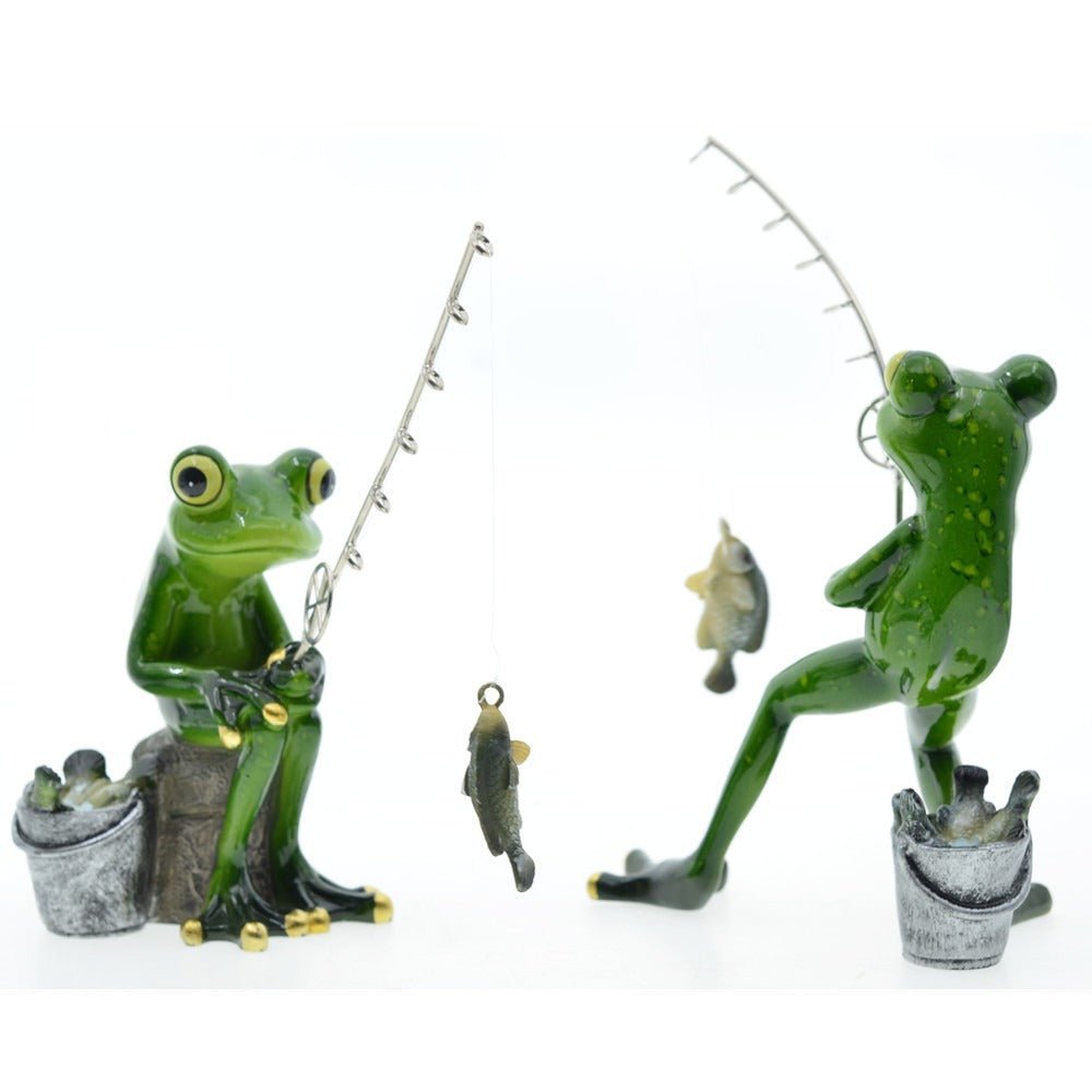 Fishing Frog Resin Ornament – 18cm Figurine for Home & Office Décor | Gift Idea – Fishing Frog Accessories for Cabin Decor (4 view)
