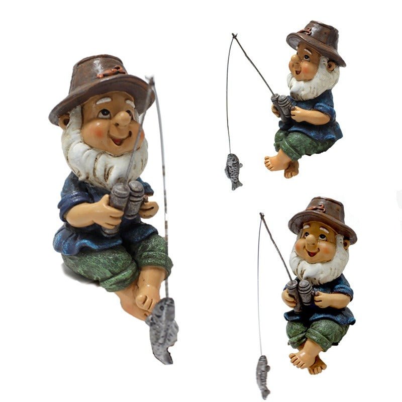 Fishing Gnome Resin Figurine – Mini Dwarf Garden/Planter Decoration | Resin Crafts – 4.5*7*10cm Garden Nome for Dwarf (3 view)