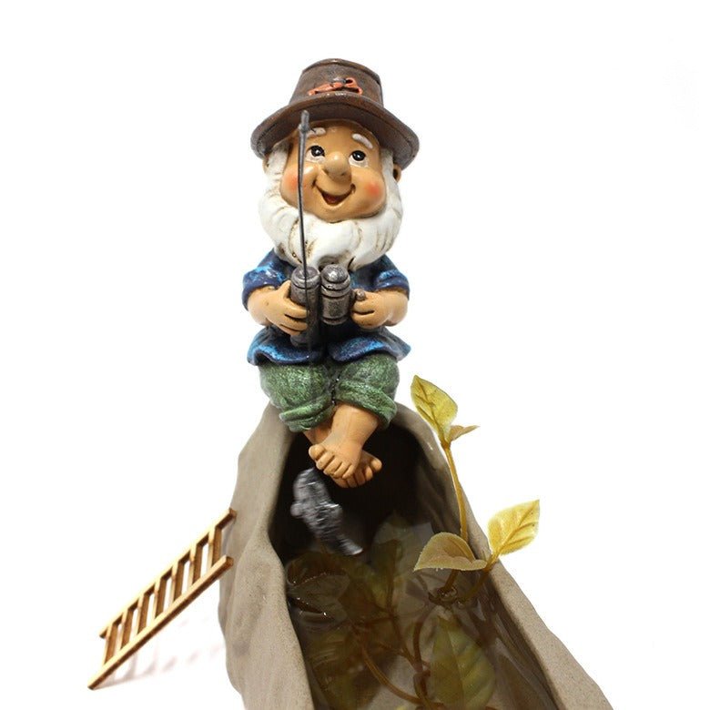 Fishing Gnome Resin Figurine – Mini Dwarf Garden/Planter Decoration | Resin Crafts – 4.5*7*10cm Garden Nome for Dwarf (2 view)