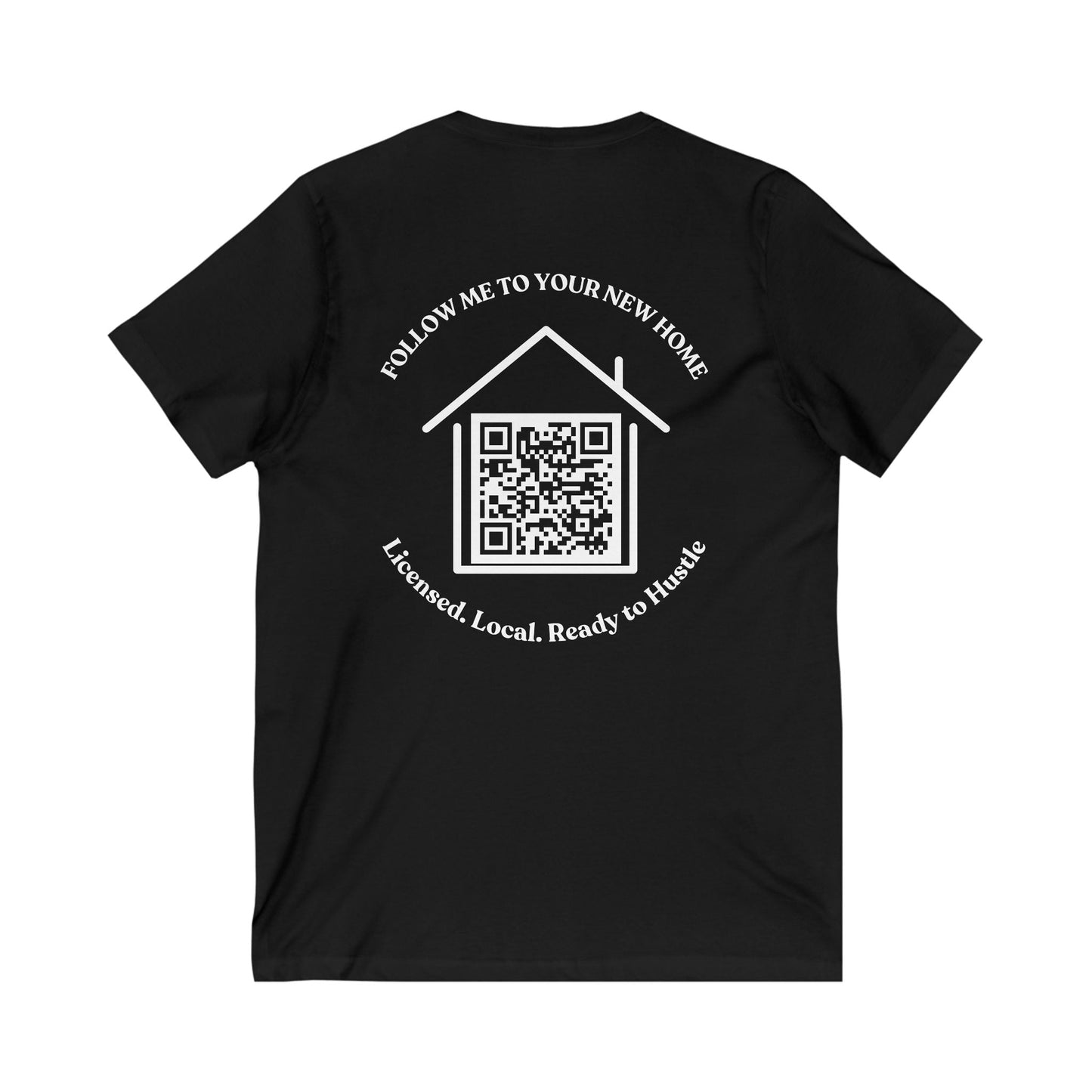 Follow Me to Your New Home V - Neck– Custom QR Code Real Estate Tee – Asphalt T-Shirt for Casual Shirt (1 view)