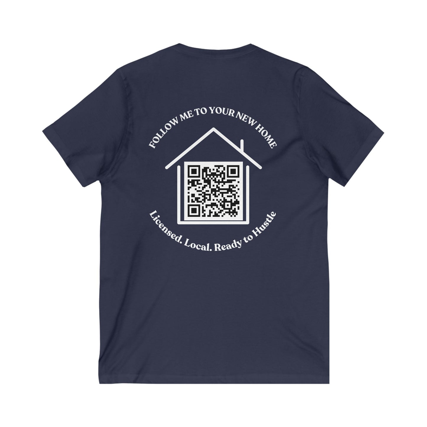 Follow Me to Your New Home V - Neck– Custom QR Code Real Estate Tee – Team Purple T-Shirt for Casual Shirt (13 view)