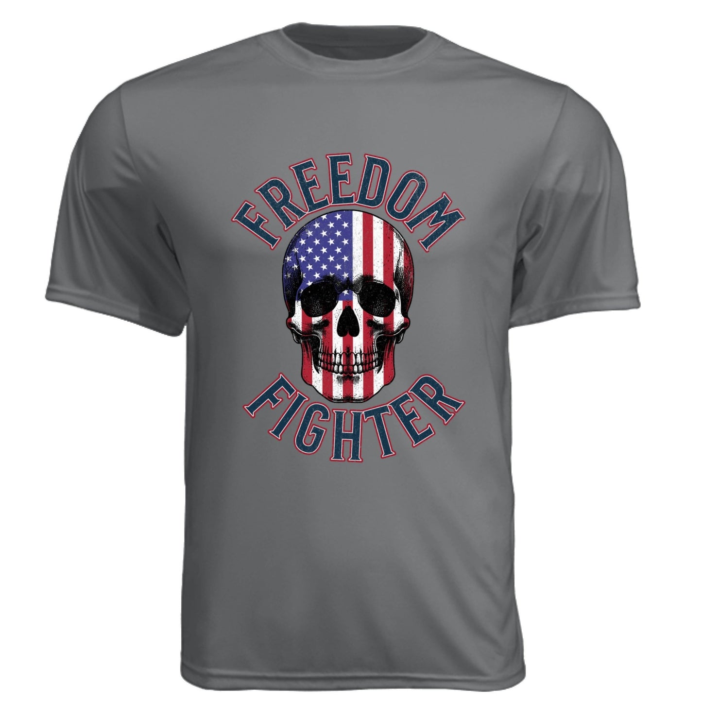 Freedom Fighter – American Flag Skull Tee | Patriotic Apparel by RM Outpost – GRAPHITE T-Shirt for American Flag (14 view)