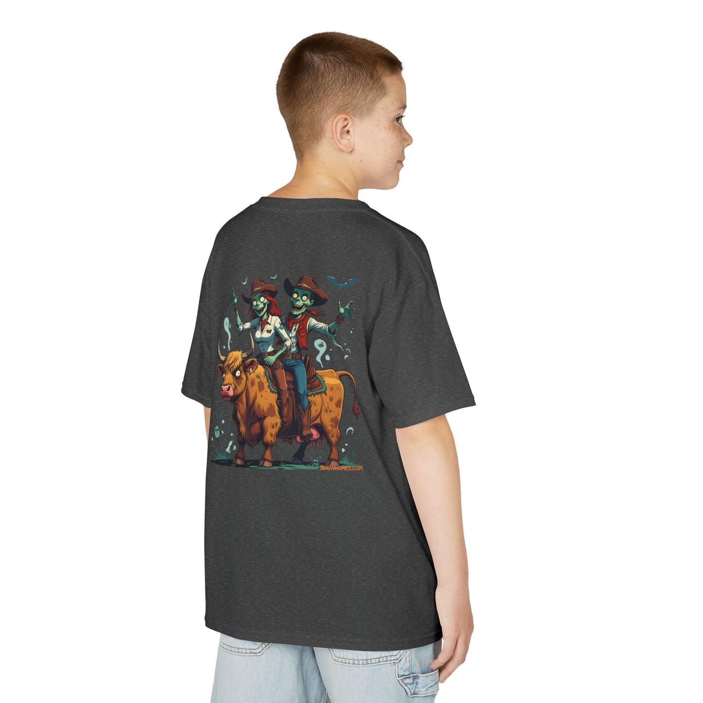 Fun Cowboy Zombie Kids Tee, Kids Halloween T-Shirt, Unique Graphic Tee for Boys and Girls, Cowboy Shirt, Spooky Kids Apparel – Dark Heather Kids clothes for Animal Graphic Tee (16 view)