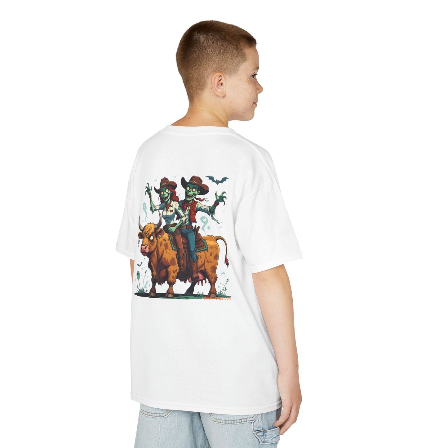 Fun Cowboy Zombie Kids Tee, Kids Halloween T-Shirt, Unique Graphic Tee for Boys and Girls, Cowboy Shirt, Spooky Kids Apparel – White Kids clothes for Animal Graphic Tee (8 view)
