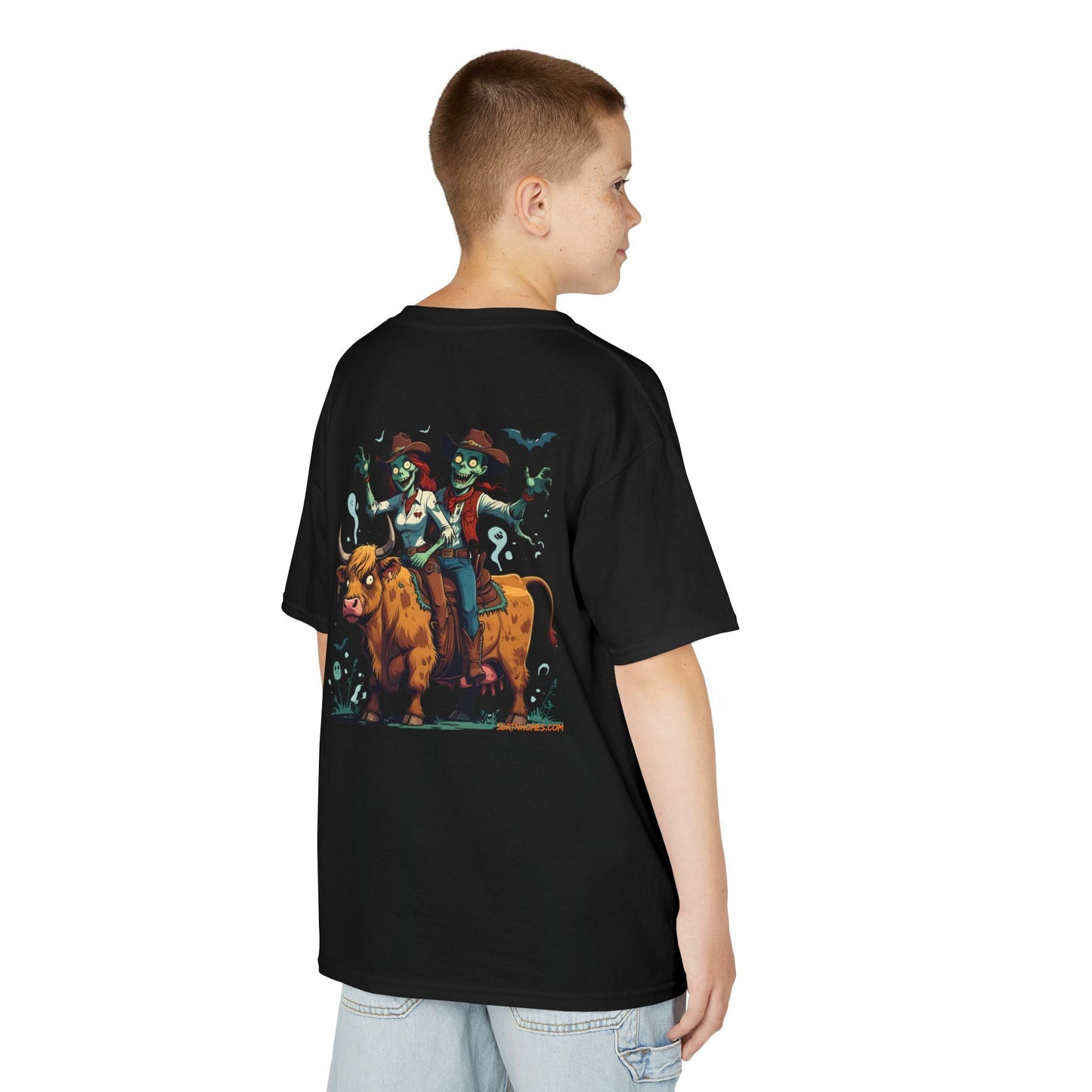 Fun Cowboy Zombie Kids Tee, Kids Halloween T-Shirt, Unique Graphic Tee for Boys and Girls, Cowboy Shirt, Spooky Kids Apparel – Black Kids clothes for Animal Graphic Tee (4 view)