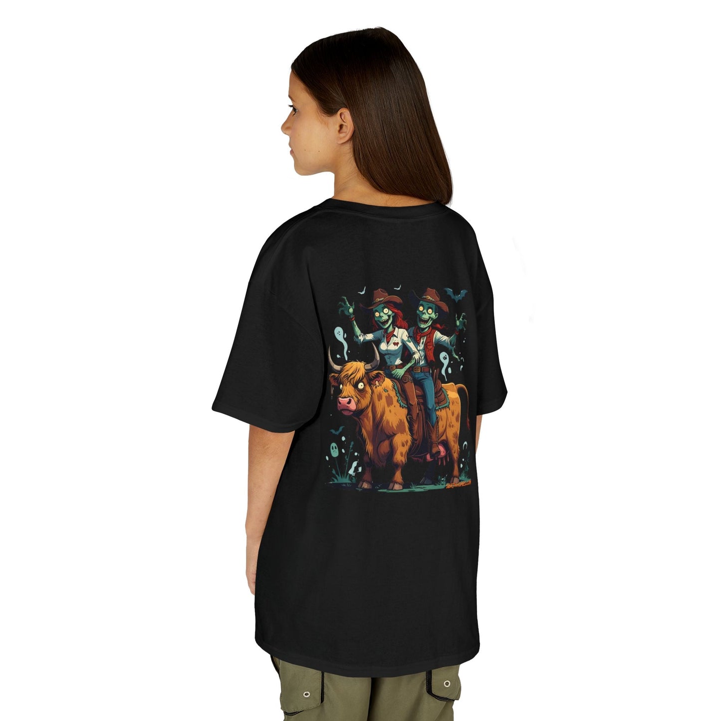 Fun Cowboy Zombie Kids Tee, Kids Halloween T-Shirt, Unique Graphic Tee for Boys and Girls, Cowboy Shirt, Spooky Kids Apparel – Purple Kids clothes for Animal Graphic Tee (2 view)