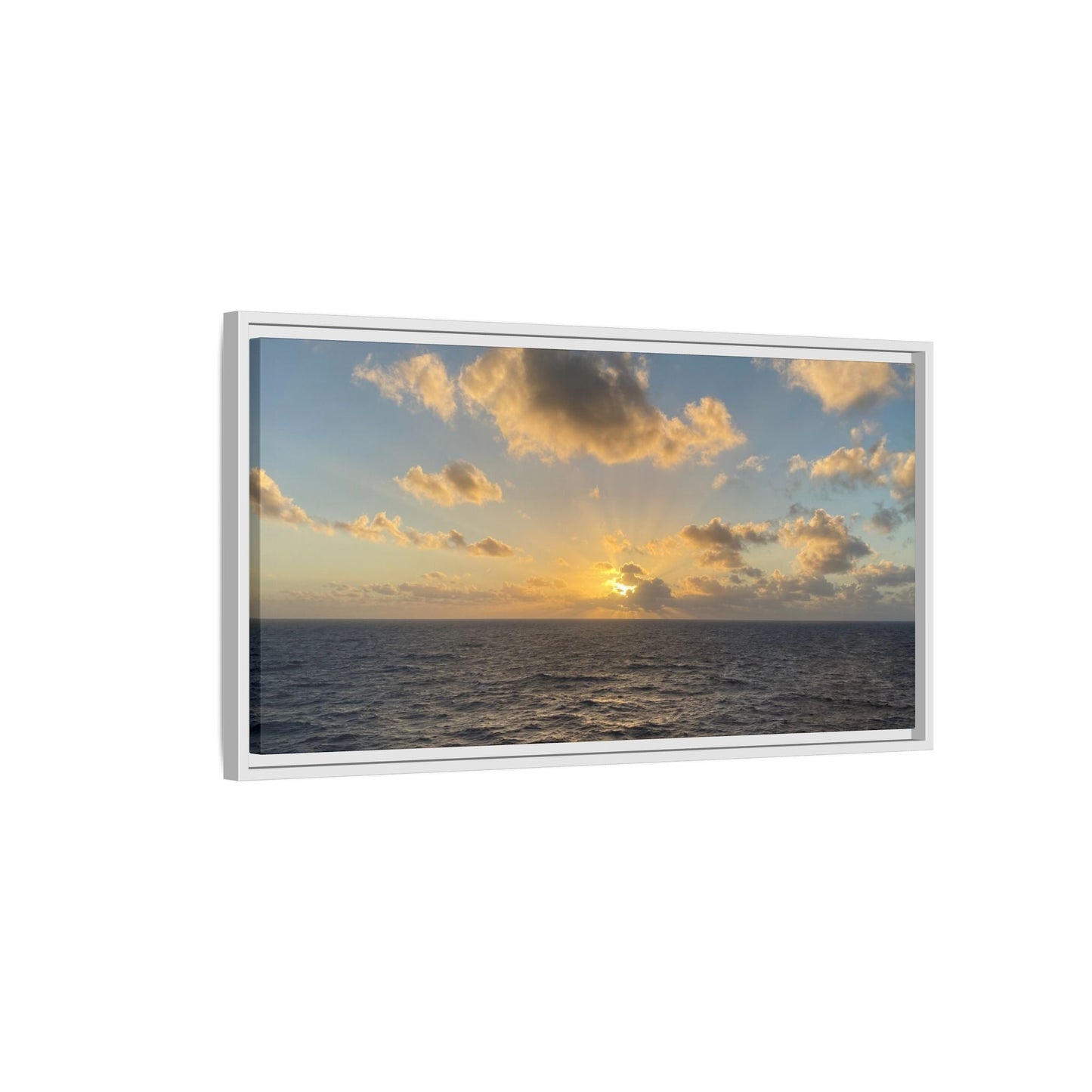 Golden Glow Over Ocean Canvas Wall Art – Peaceful Sunrise Print | Serene Coastal Photography Decor – 18″ x 12″ (Horizontal) Canvas for art for office (141 view)