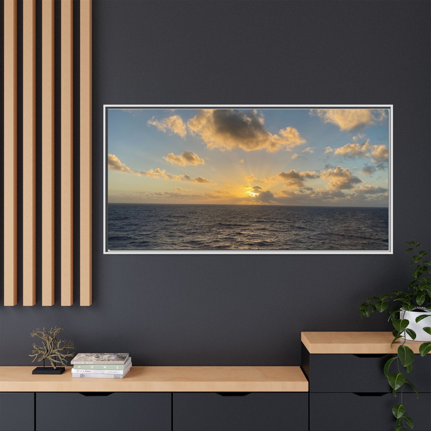 Golden Glow Over Ocean Canvas Wall Art – Peaceful Sunrise Print | Serene Coastal Photography Decor – 18″ x 12″ (Horizontal) Canvas for art for office (134 view)