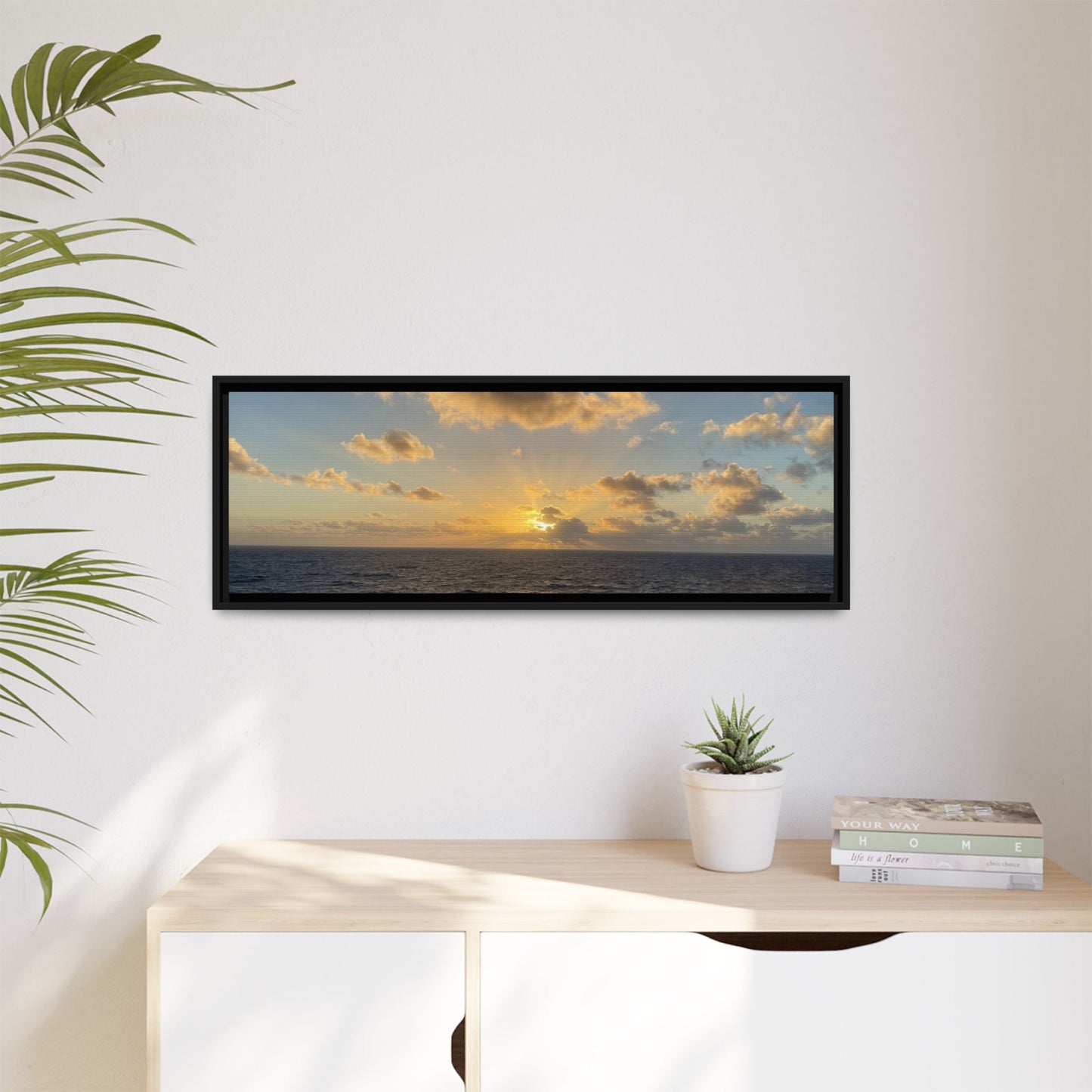 Golden Glow Over Ocean Canvas Wall Art – Peaceful Sunrise Print | Serene Coastal Photography Decor – 18″ x 12″ (Horizontal) Canvas for art for office (94 view)