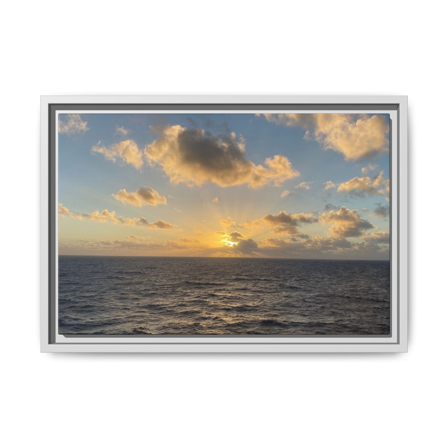 Golden Glow Over Ocean Canvas Wall Art – Peaceful Sunrise Print | Serene Coastal Photography Decor – 18″ x 12″ (Horizontal) Canvas for art for office (15 view)