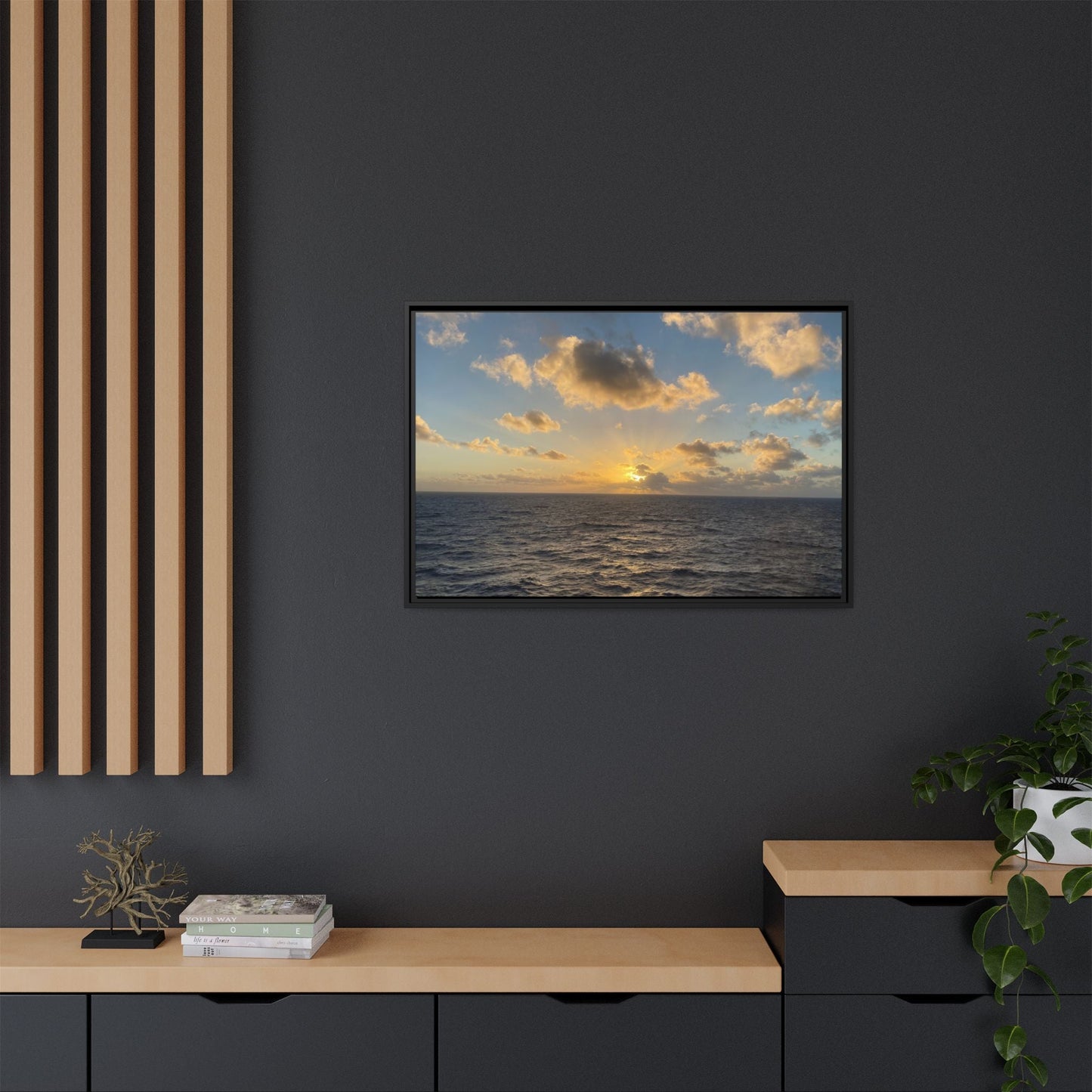 Golden Glow Over Ocean Canvas Wall Art – Peaceful Sunrise Print | Serene Coastal Photography Decor – 60" x 40" (Horizontal) Canvas by Printify