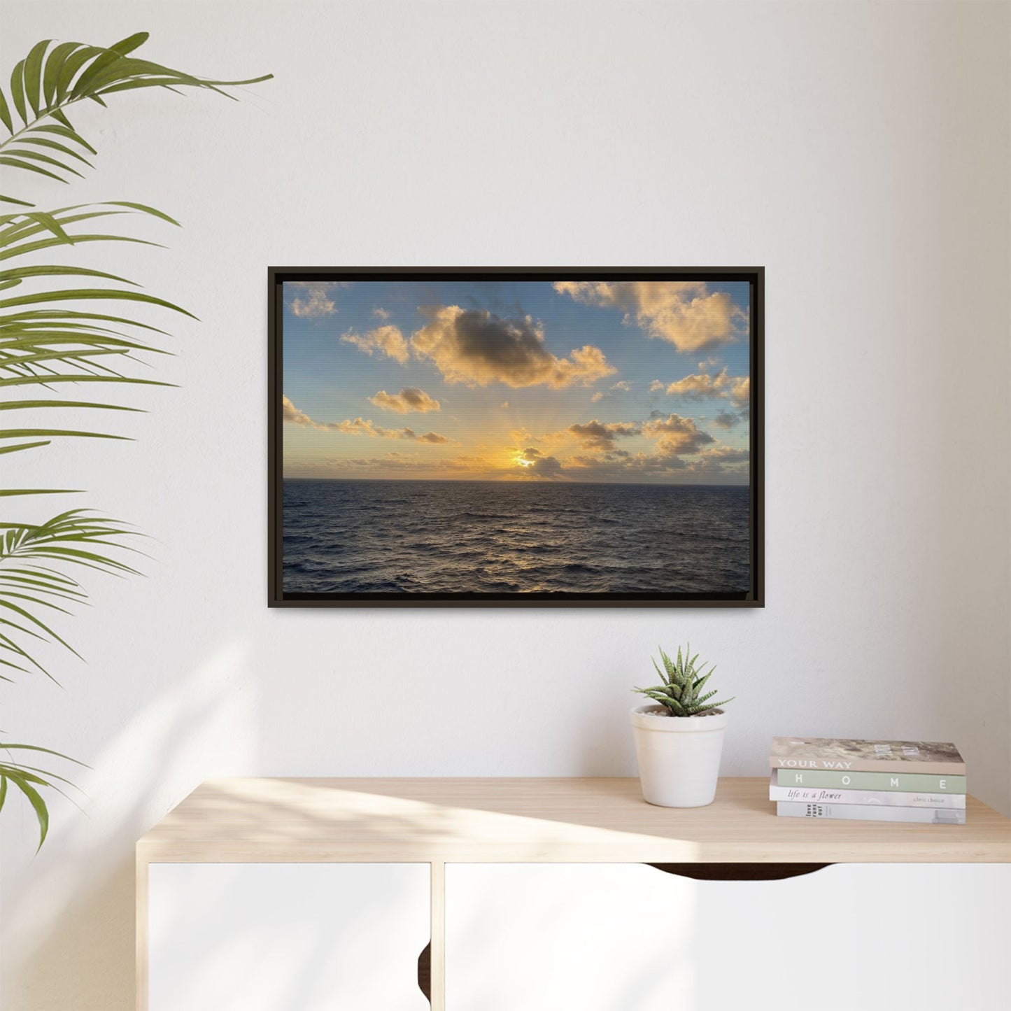 Golden Glow Over Ocean Canvas Wall Art – Peaceful Sunrise Print | Serene Coastal Photography Decor – 60" x 40" (Horizontal) Canvas for art for office (49 view)