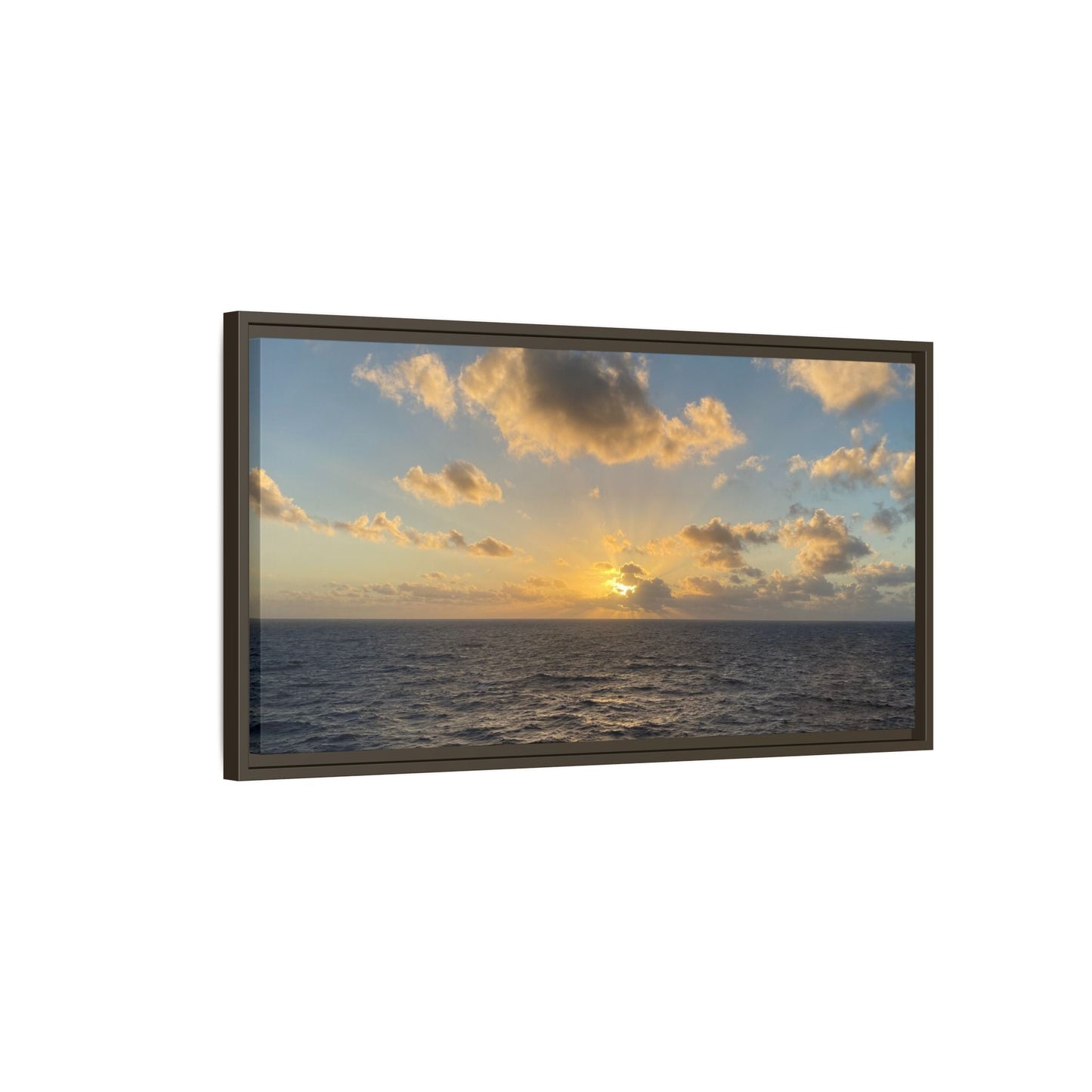 Golden Glow Over Ocean Canvas Wall Art – Peaceful Sunrise Print | Serene Coastal Photography Decor – 18″ x 12″ (Horizontal) Canvas for art for office (138 view)