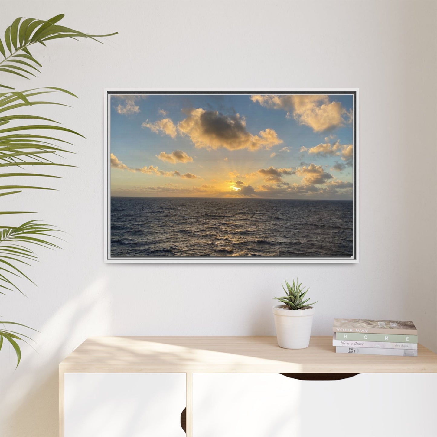 Golden Glow Over Ocean Canvas Wall Art – Peaceful Sunrise Print | Serene Coastal Photography Decor – 60" x 40" (Horizontal) Canvas for art for office (58 view)