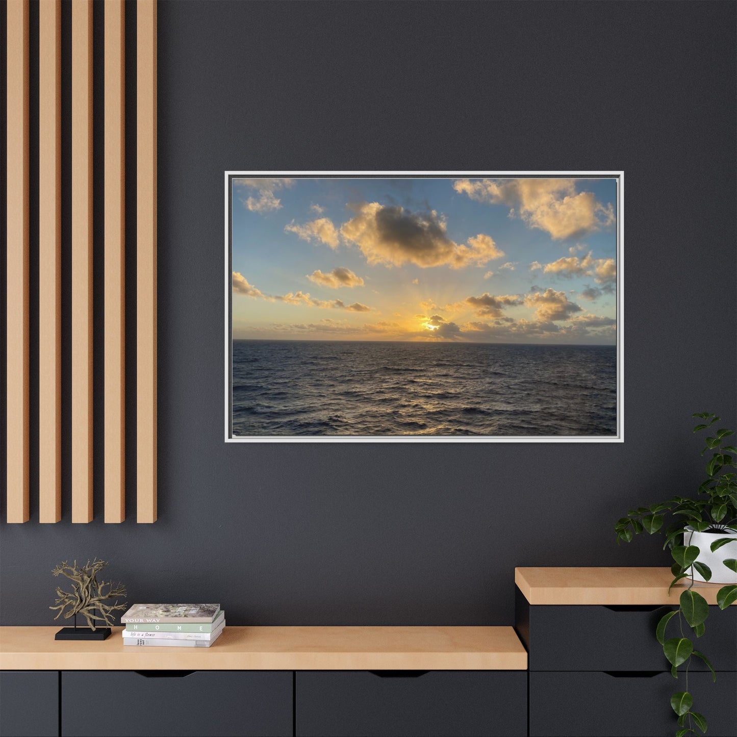 Golden Glow Over Ocean Canvas Wall Art – Peaceful Sunrise Print | Serene Coastal Photography Decor – 60" x 40" (Horizontal) Canvas for art for office (65 view)