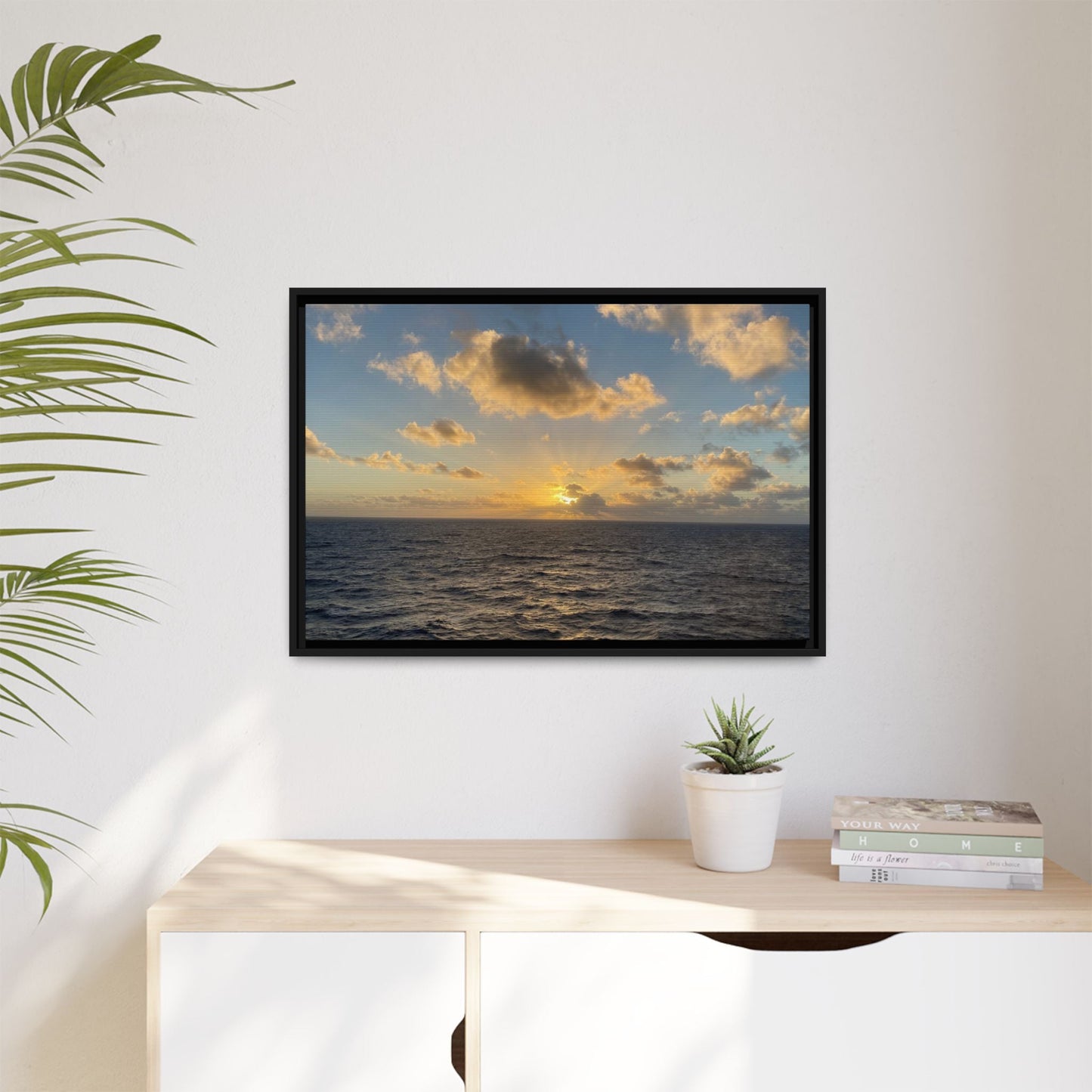 Golden Glow Over Ocean Canvas Wall Art – Peaceful Sunrise Print | Serene Coastal Photography Decor – 60" x 40" (Horizontal) Canvas for art for office (40 view)