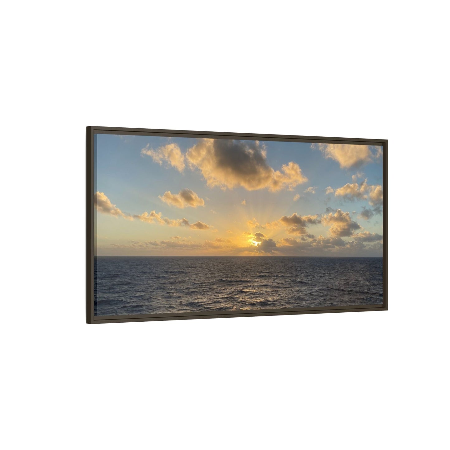 Golden Glow Over Ocean Canvas Wall Art – Peaceful Sunrise Print | Serene Coastal Photography Decor – 18″ x 12″ (Horizontal) Canvas for art for office (114 view)