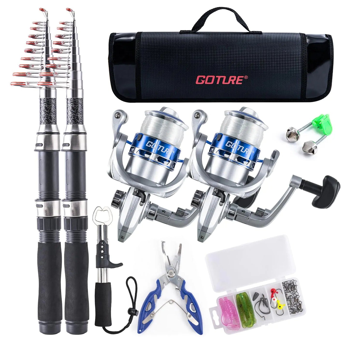 Goture 2 - Pack Telescopic Fishing Rod & Reel Combo – Full Travel Kit with Bag | Saltwater & Freshwater Gear – A:2PCS Fishing Pole Kit with Carrier Bag Fishing Gear for fishing (1 view)