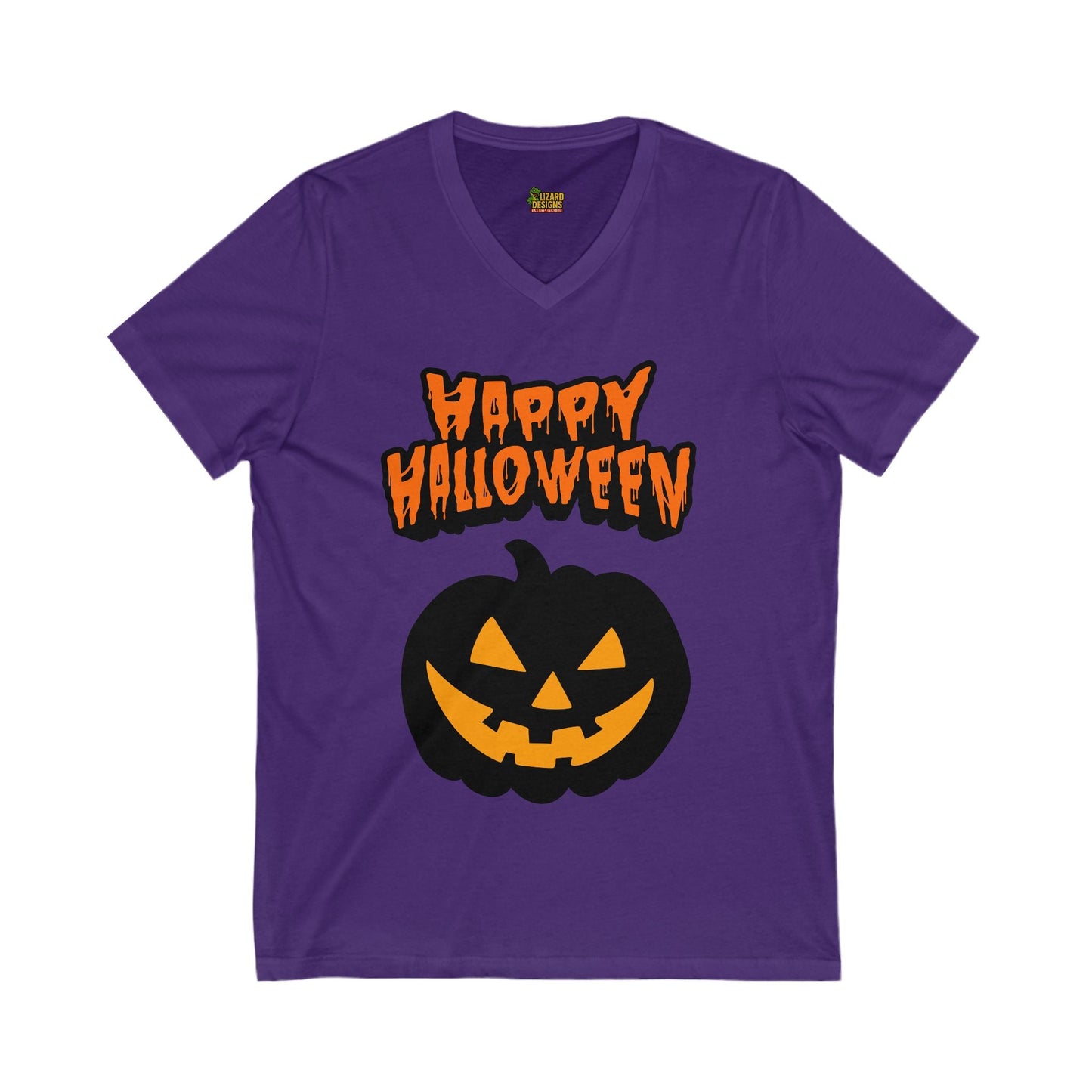 Happy Halloween Pumpkin Tee – Classic Jack - O’ - Lantern Graphic Shirt | Fall & Spooky Season V - Neck – Team Purple V - neck for bee lovers gift (13 view)
