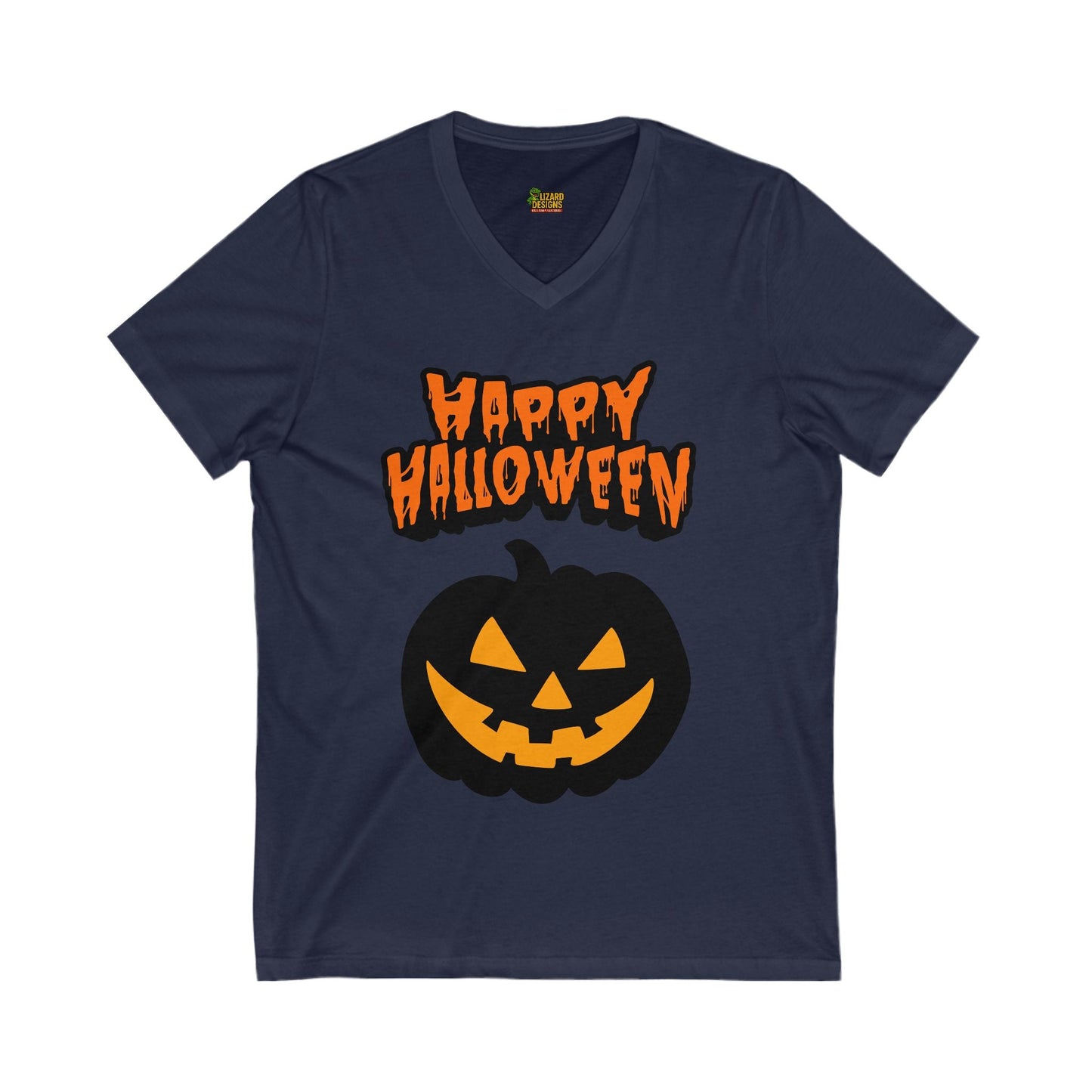 Happy Halloween Pumpkin Tee – Classic Jack - O’ - Lantern Graphic Shirt | Fall & Spooky Season V - Neck – Navy V - neck for bee lovers gift (11 view)
