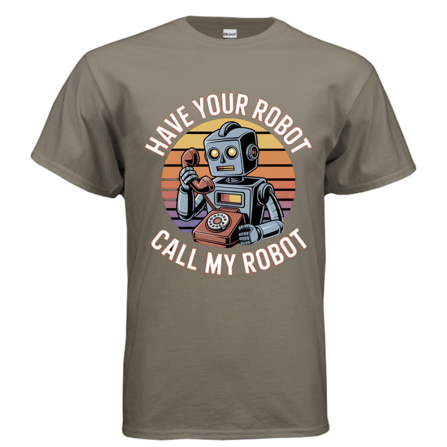 Have Your Robot Call My Robot – Retro AI Humor Shirt | Clowns of E - Com – PRAIRIE DUST T-Shirt for Apparel (31 view)